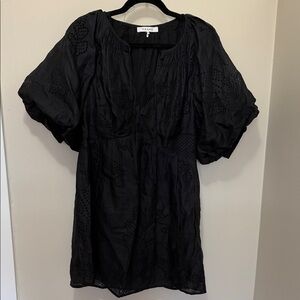 FRAME Black Puff Sleeve Eyelet Dress